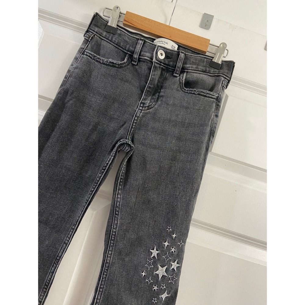 Abercrombie Kids High Rise Flare Jeans Washed Black Star Embroidered 9/10 whimsy